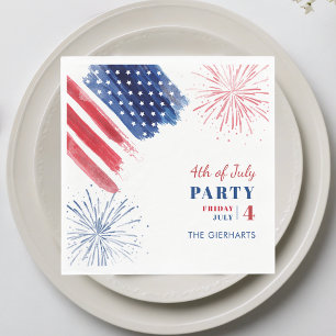 4th of July Red White Blue Holiday Party Paper Napkin