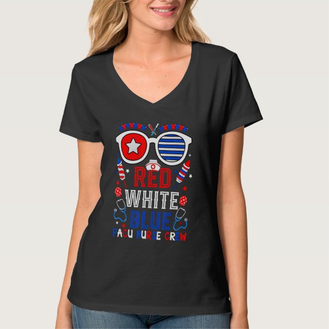 4th Of July Red White Blue Pacu Nurse Crew Patriot T-Shirt (Front)