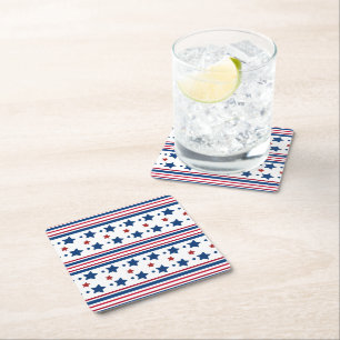 4th Of July Red White & Blue Patriotic Square Paper Coaster