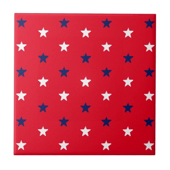 4th of July red white blue patriotic stars pattern Tile (Front)