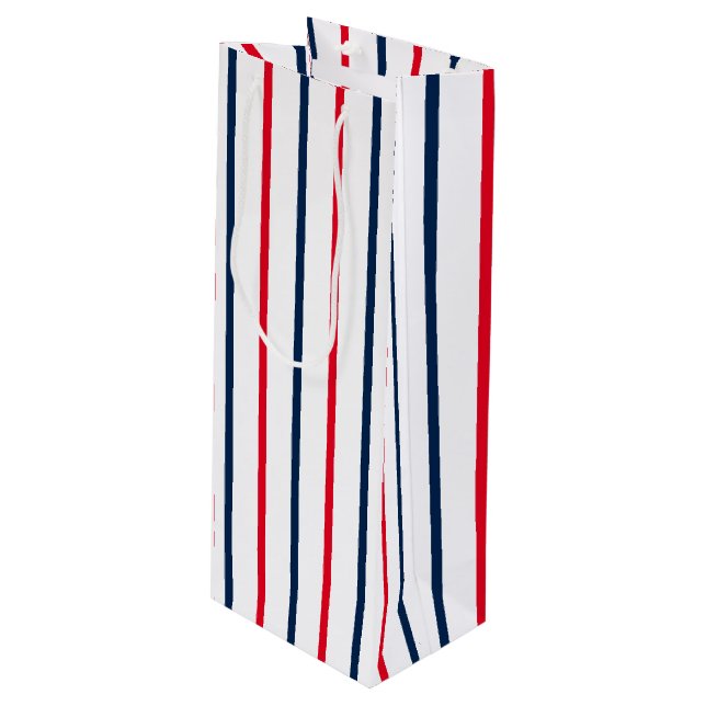 4th of July red white blue patriotic stripes Wine Gift Bag (Front Angled)