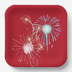 4th of July, red, white, blue square paper plate. Paper Plate