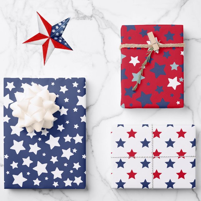 4th of July Red White Blue Stars 3 Wrapping Paper Sheet (Creator Uploaded)