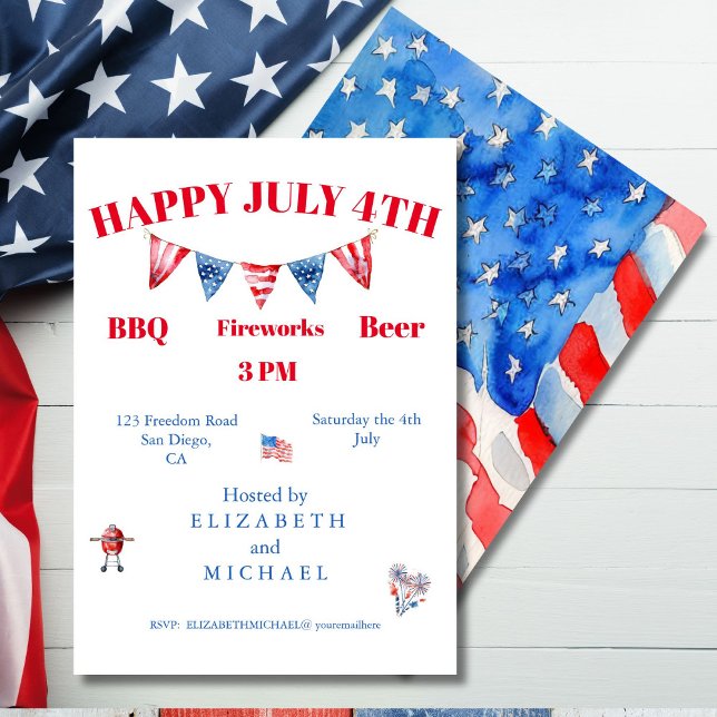 4th of July  Red White Blue Stars BBQ  Invitation (Creator Uploaded)