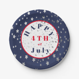 4th of July Red White Blue Stars Paper Plate