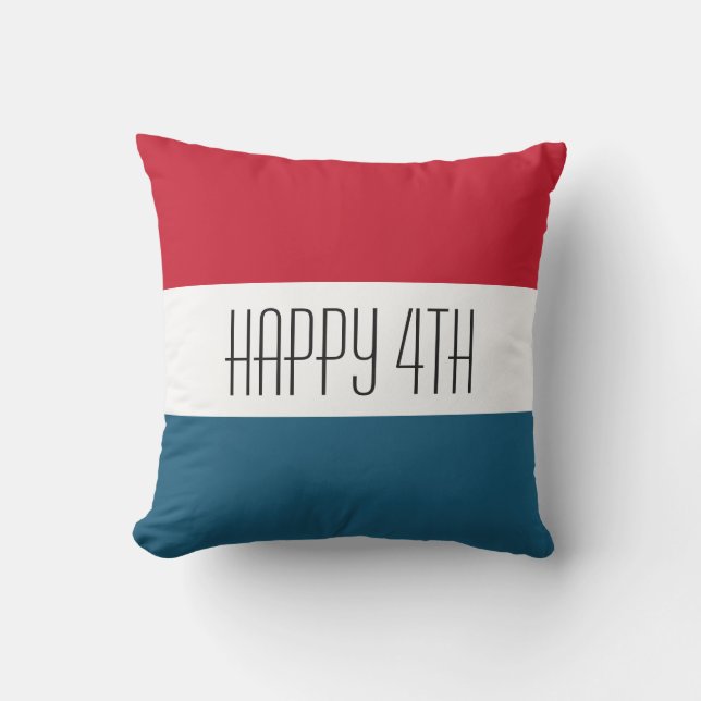 4th of July Red White Blue Stripes Patriotic Cushion (Front)