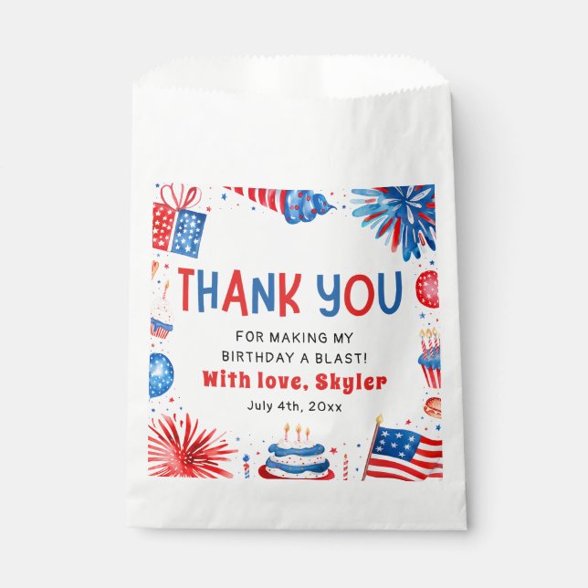 4th of July Red White Blue Summer Birthday Party  Favour Bags (Front)