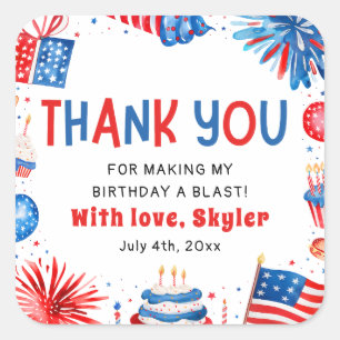 4th of July Red White Blue Summer Birthday Party Square Sticker