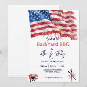 4th of July Red White Blue USA BBQ Party  Invitation