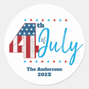 4th of July Red White Blue USA Flag Bold Modern Classic Round Sticker