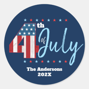 4th of July Red White Blue USA Flag Modern Navy Classic Round Sticker