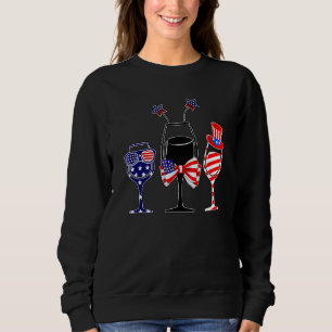 4th Of July Red White Blue Wine Glasses American F Sweatshirt