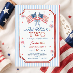 4th of July Red White & Two Patriotic Birthday Invitation
