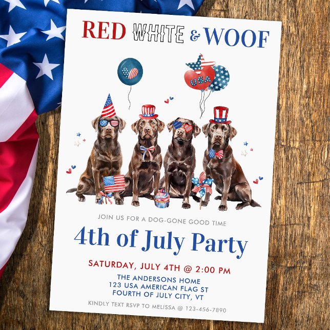 4th Of July Red White & Woof Patriotic Dogs Party Invitation (Creator Uploaded)