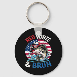 4th Of July Retro America Fishing Patriotic Red Wh Key Ring