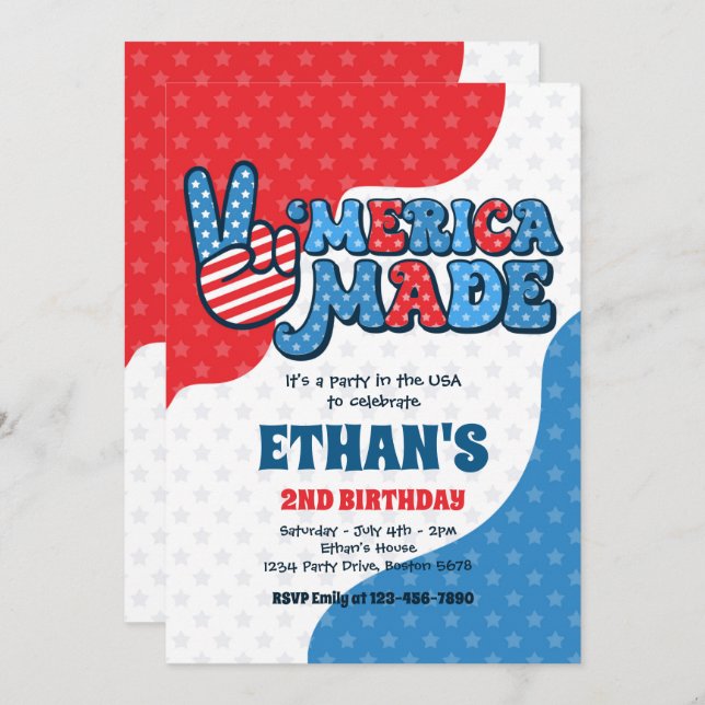 4th Of July Retro 'Merica Made Birthday Party  Invitation (Front/Back)