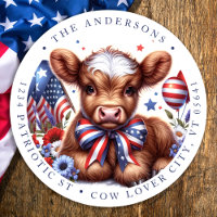 4th Of July Return Address Cute Patriotic Cow