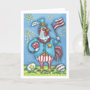 4TH OF JULY ROOSTER, CHICKEN GREETING CARD Verse
