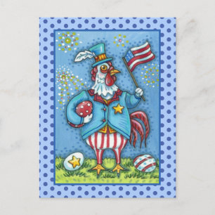 4TH OF JULY ROOSTER, FUNNY PATRIOTIC CHICKEN HOLIDAY POSTCARD