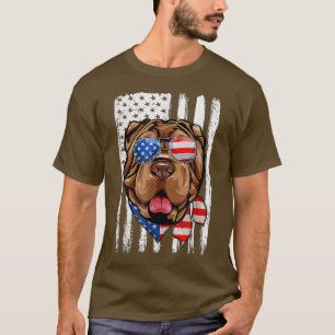 4th Of July Shar Pei American Flag Patriotic Dog L T-Shirt