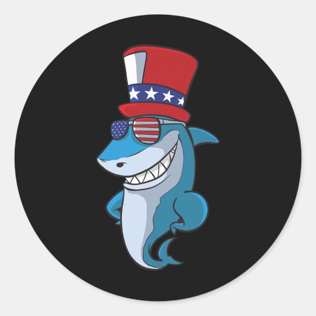 4th Of July Shark For Kids  Classic Round Sticker (Front)
