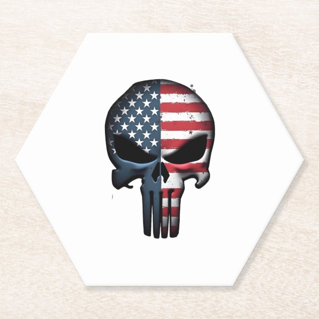 4th Of July Shirt For Women Men American Flag Skul Paper Coaster (Front)