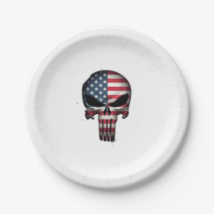 4th Of July Shirt For Women Men American Flag Skul Paper Plate