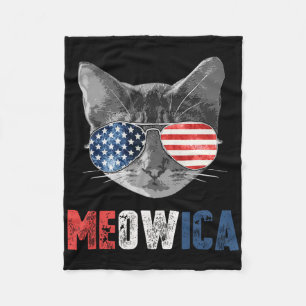 4th Of July Shirt Meowica American Flag Cat Fleece Blanket