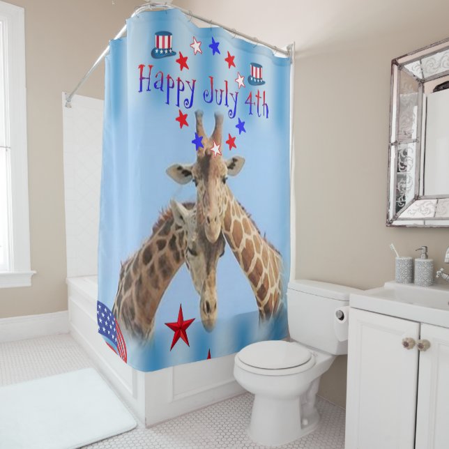 4th of July Shower Curtain Giraffe (In Situ)