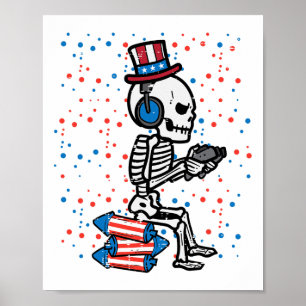 4th Of July Skeleton Gamer Funny America Boys Kids Poster