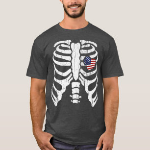 4th Of July Skeleton Heart Rib Cage XRay USA Flag T-Shirt
