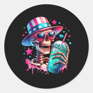 4th Of July Skeleton Retro Trendy Mum Skull Mama L Classic Round Sticker