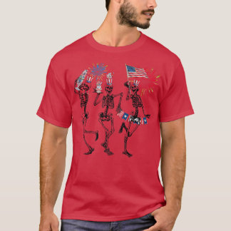 4th of July Skellies  Skeleton Dancing Red White B T-Shirt