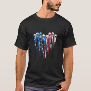 4th Of July Skull Heart American Flag Patriotic T-Shirt