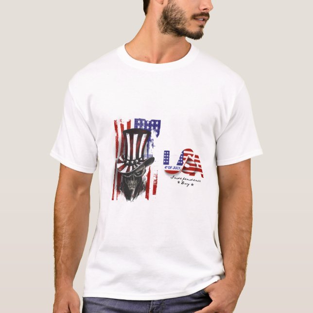 4th of July Skull Uncle Sam Hat T-Shirt – Patrioti (Front)