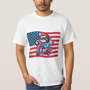 4th Of July Sloth Flamingo American Flag USA Fourt T-Shirt