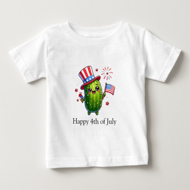 4th of July Small Pickle Character Baby T-Shirt (Front)