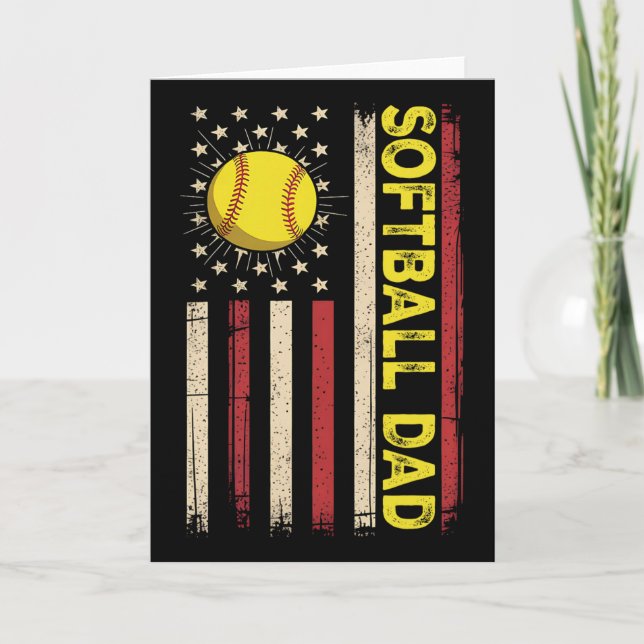 4th Of July Softll Dad American Flag Fathers Day  Card (Front)