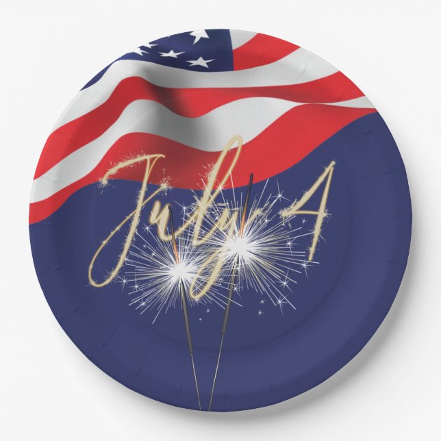 4th of July Sparklers and Flag Paper Plate (Front)
