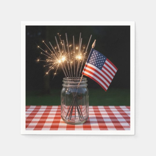 4th of July Sparklers With American Flag Napkin (Front)