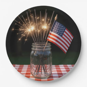 4th of July Sparklers With American Flag Paper Plate