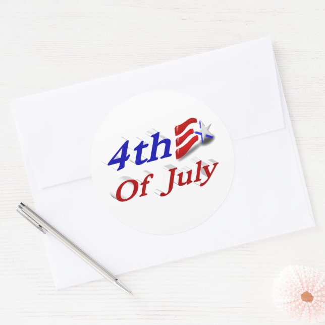 4th of July Star Stripes Classic Round Sticker (Envelope)