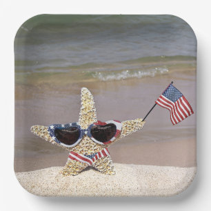 4th of July starfish with flag Paper Plate