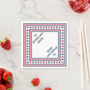 4th of July Stars and Stripes Custom Name Year  Napkin
