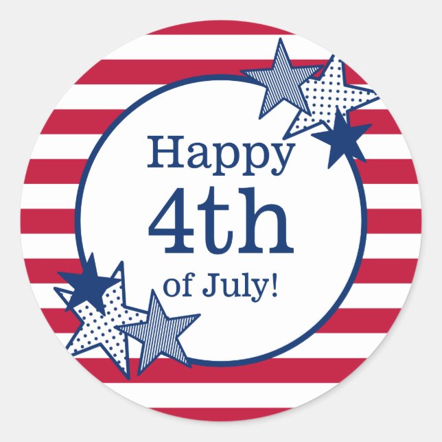 4th of July Stars and Stripes Modern Patriotic Classic Round Sticker (Front)