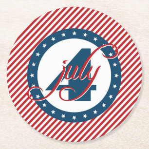 4th of July Stars and Stripes Round Paper Coaster