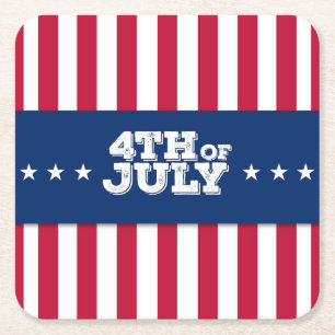 4th of July Stars and Stripes Square Paper Coaster
