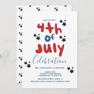  4th of July Stars BBQ  Bubble Letter Invitation  