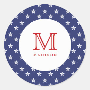 4th Of July Stars Blue Red Monogram Party Sticker