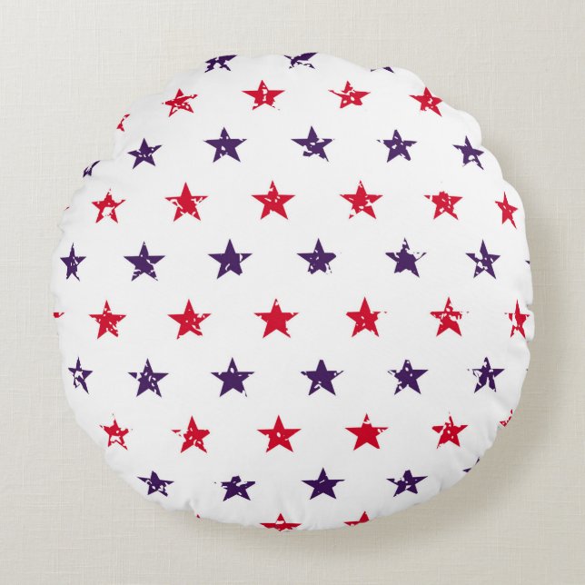 4th of July Stars Grunge Abstract Seamless Pattern Round Cushion (Front)